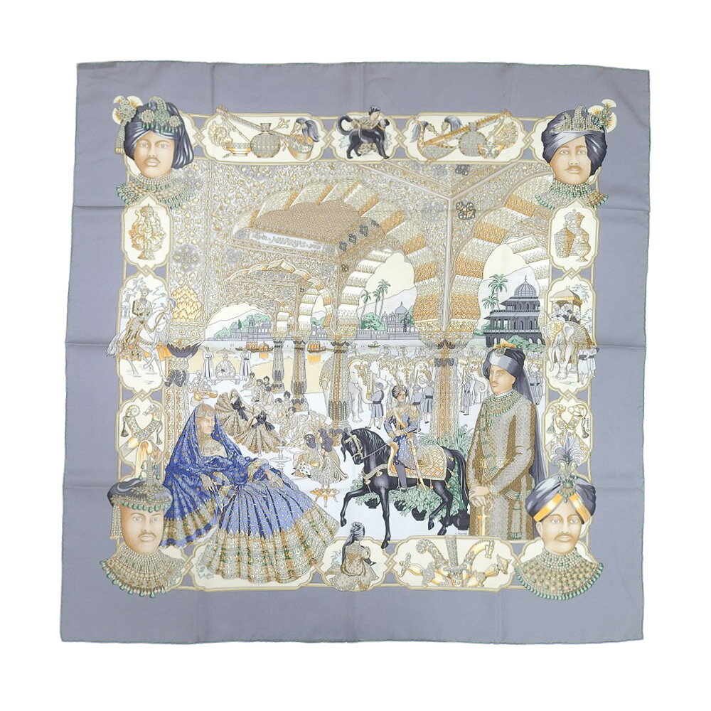 新着【中古】美品 箱付 エルメス 90年代 SPLENDEUR DES MAHARAJAS マハラジャの華麗 カレ90 シルク100% スカーフ ストール メンズ レディース