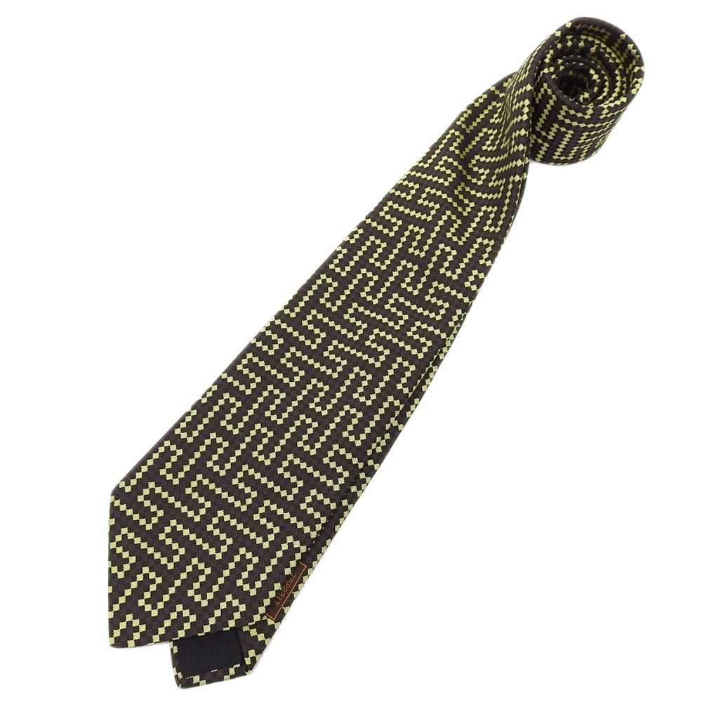 新着【中古】超美品 エルメス HERMES 現行黒タグ 758831T アナグラムH柄 ヘヴィシルク ネクタイ ほぼ未使用