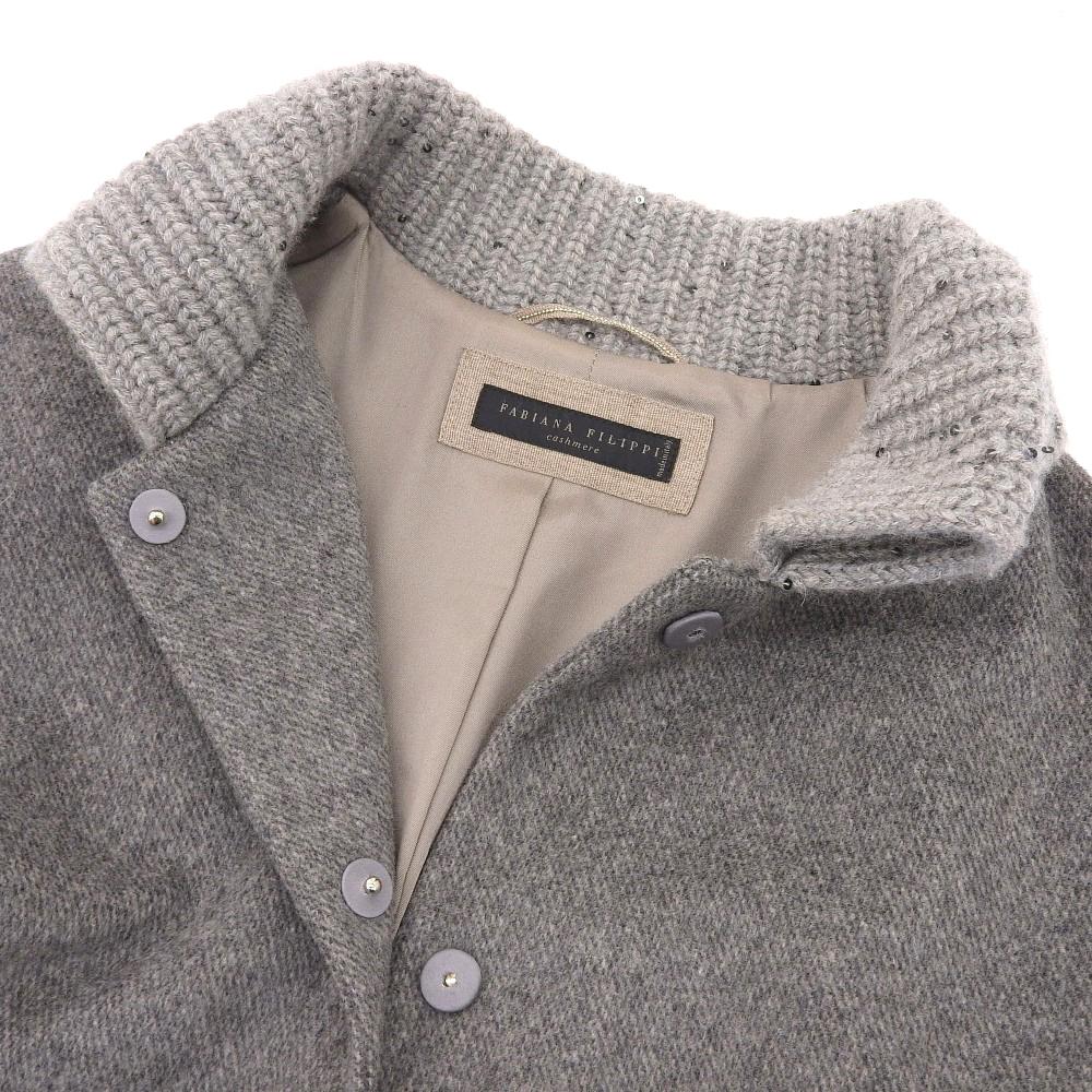 新着【中古】超美品 ファビアナフィリッピ FABIANA FILIPPI 黒タグ スパンコールショールカラー カシミア混 コート 40 レディース
