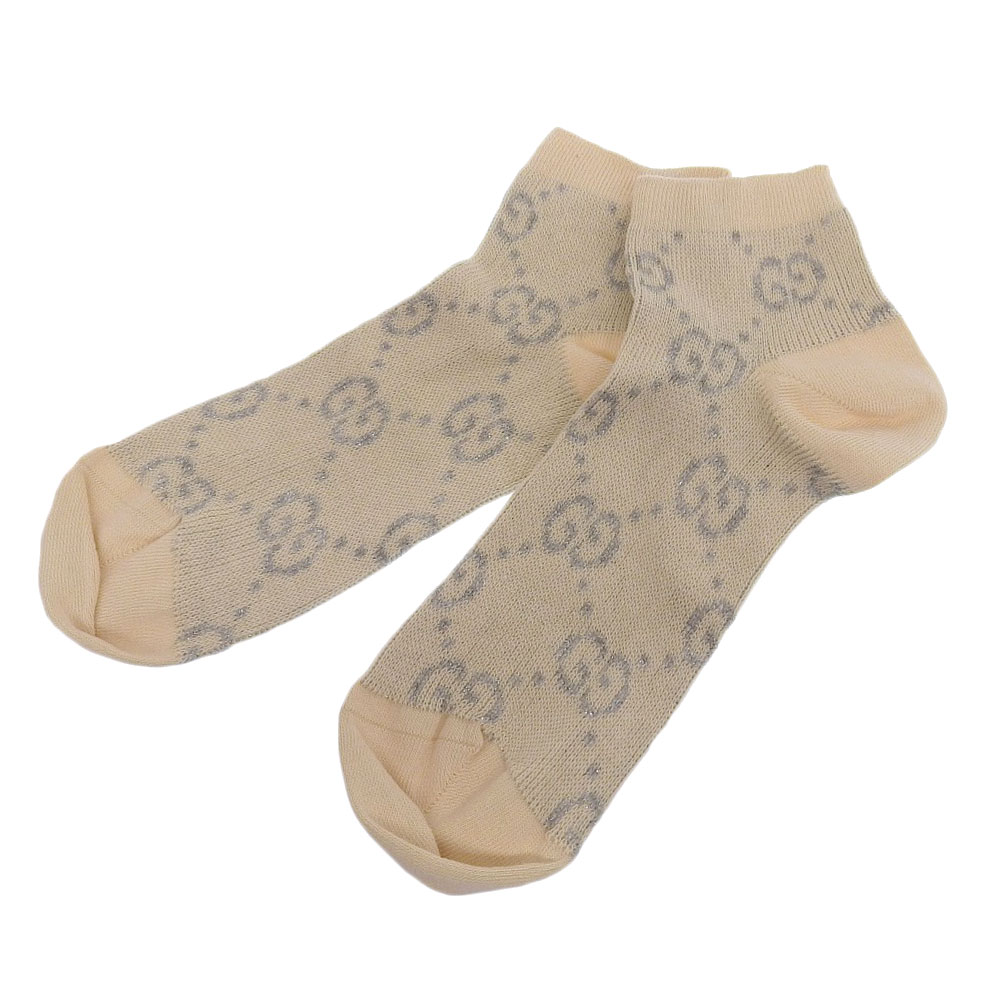 【中古】 未使用 グッチ GUCCI 現行販売商品 631451 GG柄 コットン×ナイロン ラメ ショート ソックス 靴下 レディース 23.24.25cm