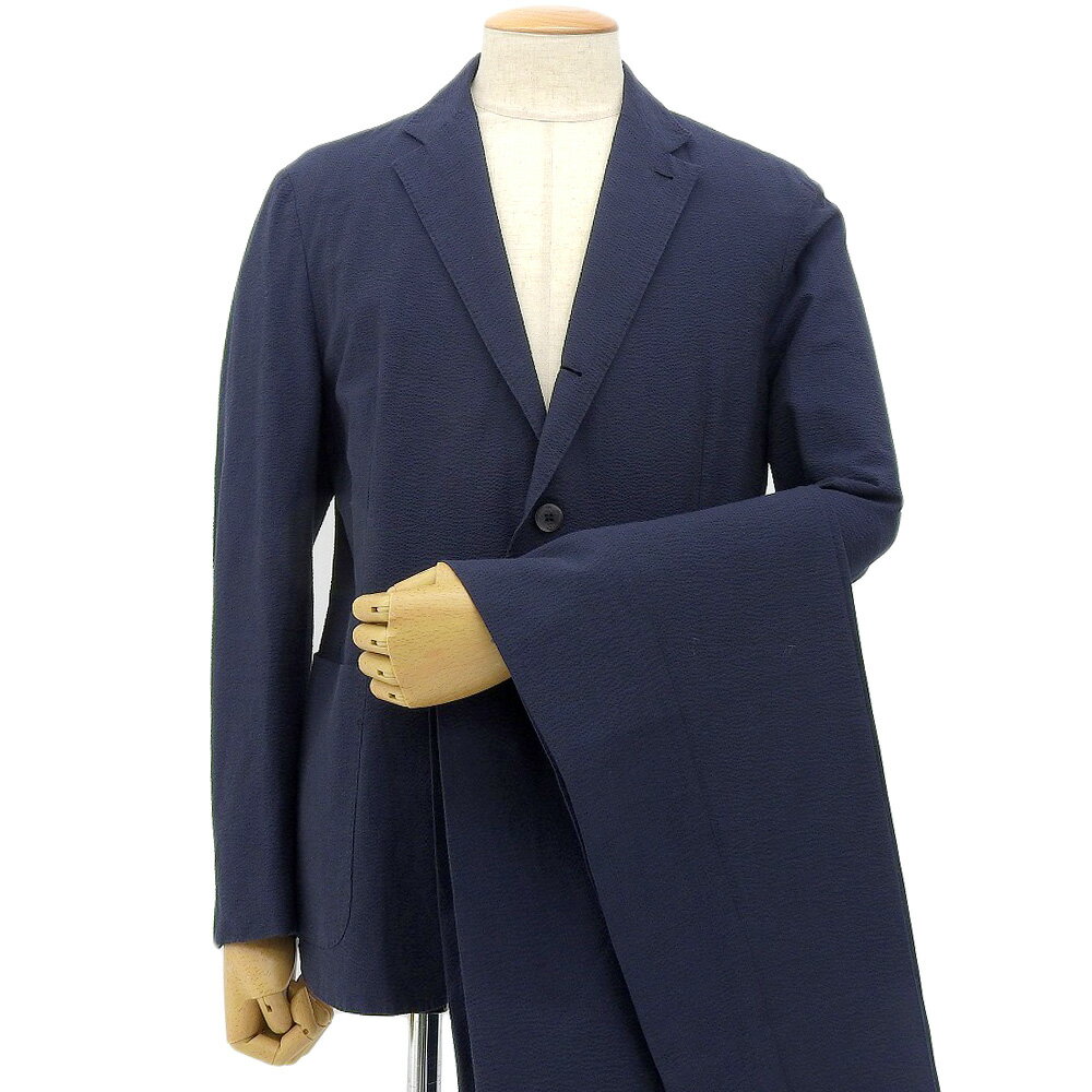 新着【中古】 超美品 エルメネジルドゼニア Ermenegildo Zegna 現行タグ RIVIERA シアサッカー 段返り3つボタン サマー スーツ セットアップ 52 L 2B 紳士 春夏 ほぼ未使用