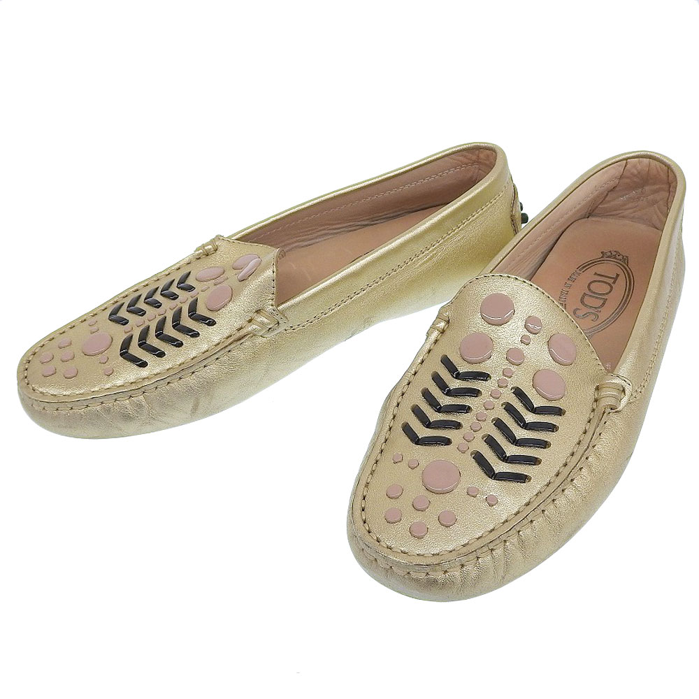 乐天商城 - 【中古】 超美品 トッズ TOD’S 現行タグ ゴールド レザー フラット ドライビング シューズ 36 23cm 数回使用程度