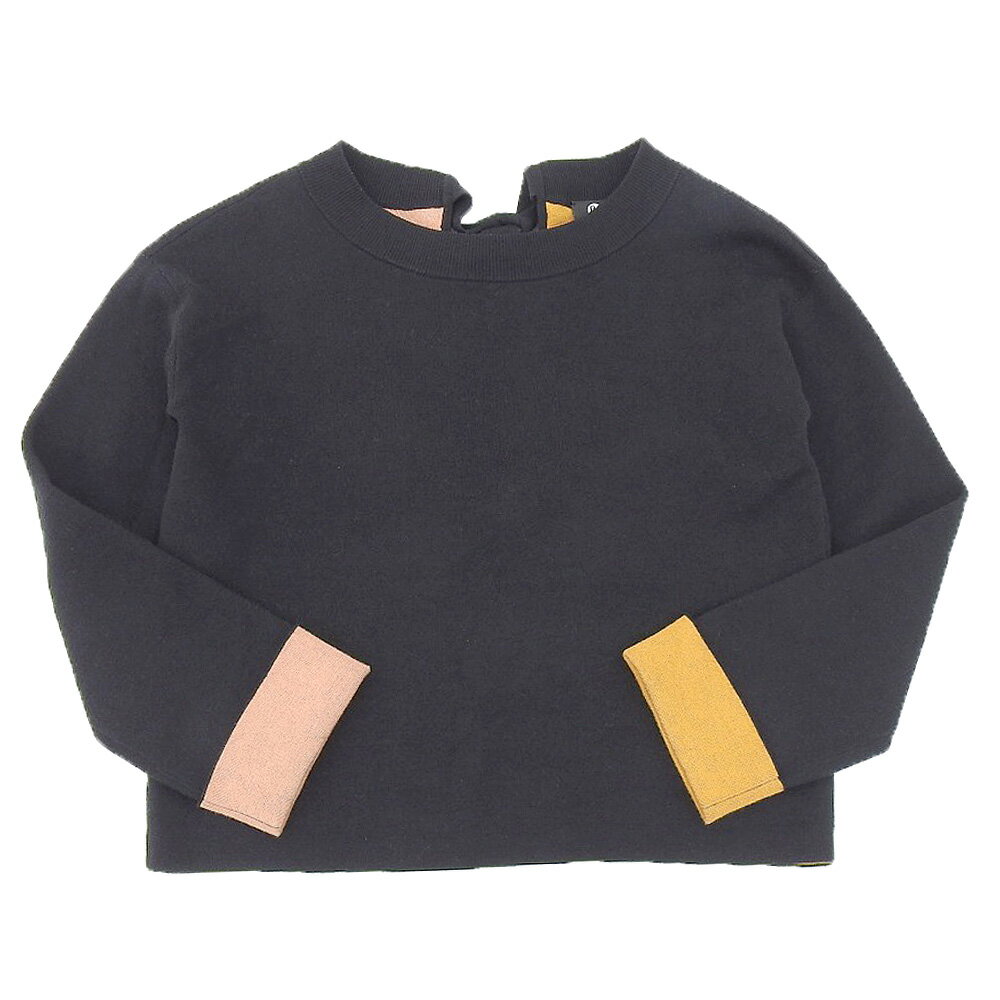 新着【中古】 超美品 ポールスミス Paul Smith 現行PSロゴ ウールコットンブレンド バックリボン クルーネック ニット カーディガン XS レディース