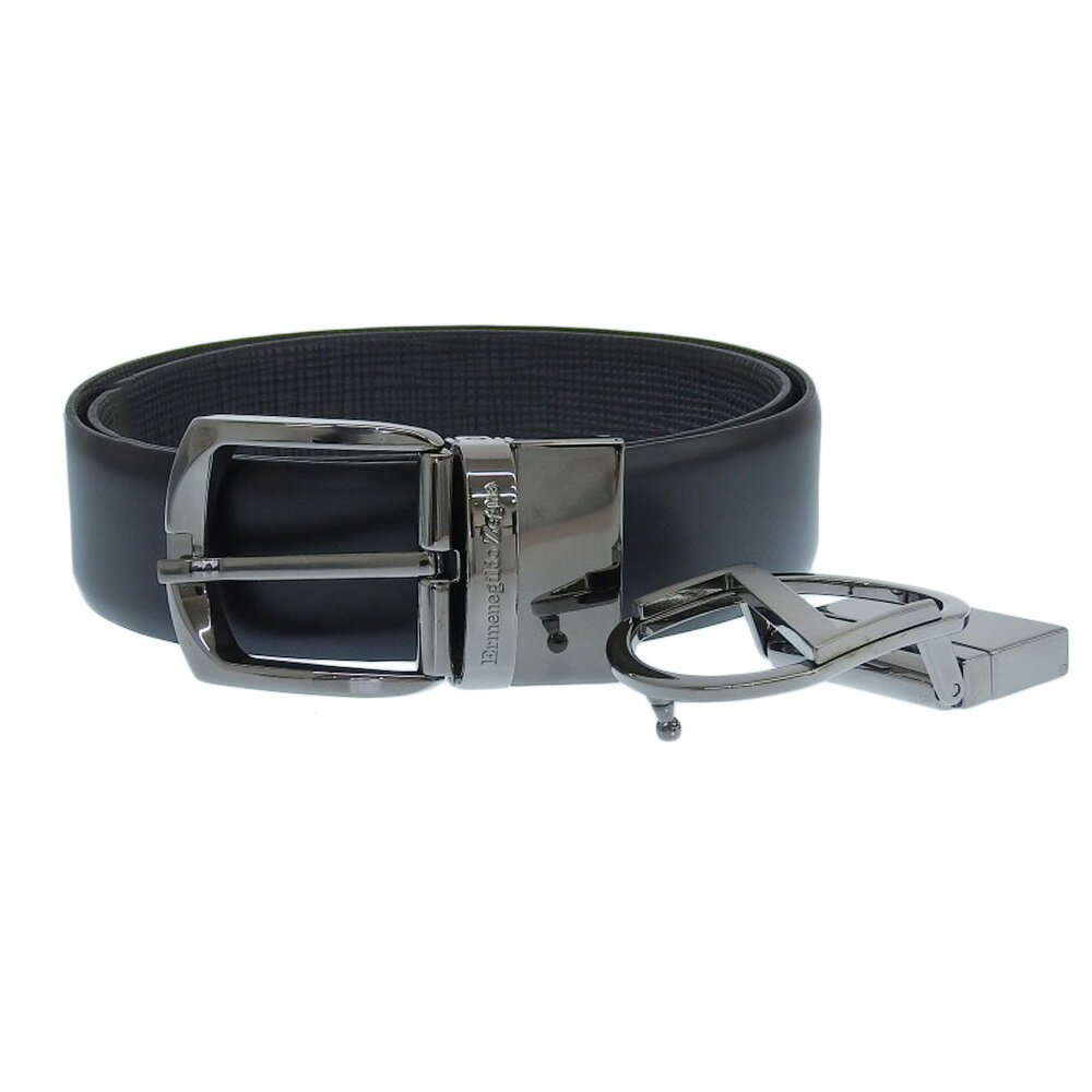 新着【中古】 箱付未使用 エルメネジルドゼニア Ermenegildo Zegna 現行タグ BBOX14 ボックスカーフレザー リバーシブル ベルト 80 黒 バックル2タイプ付 メンズ ビジネス
