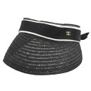 新着【中古】 箱付超美品 シャネル CHANEL 2022年 ココマーク アバカ ラフィア シルクリボン ストロー サンバイザー S 黒 レディー 22SS 数回使用程 ゴルフ 旅