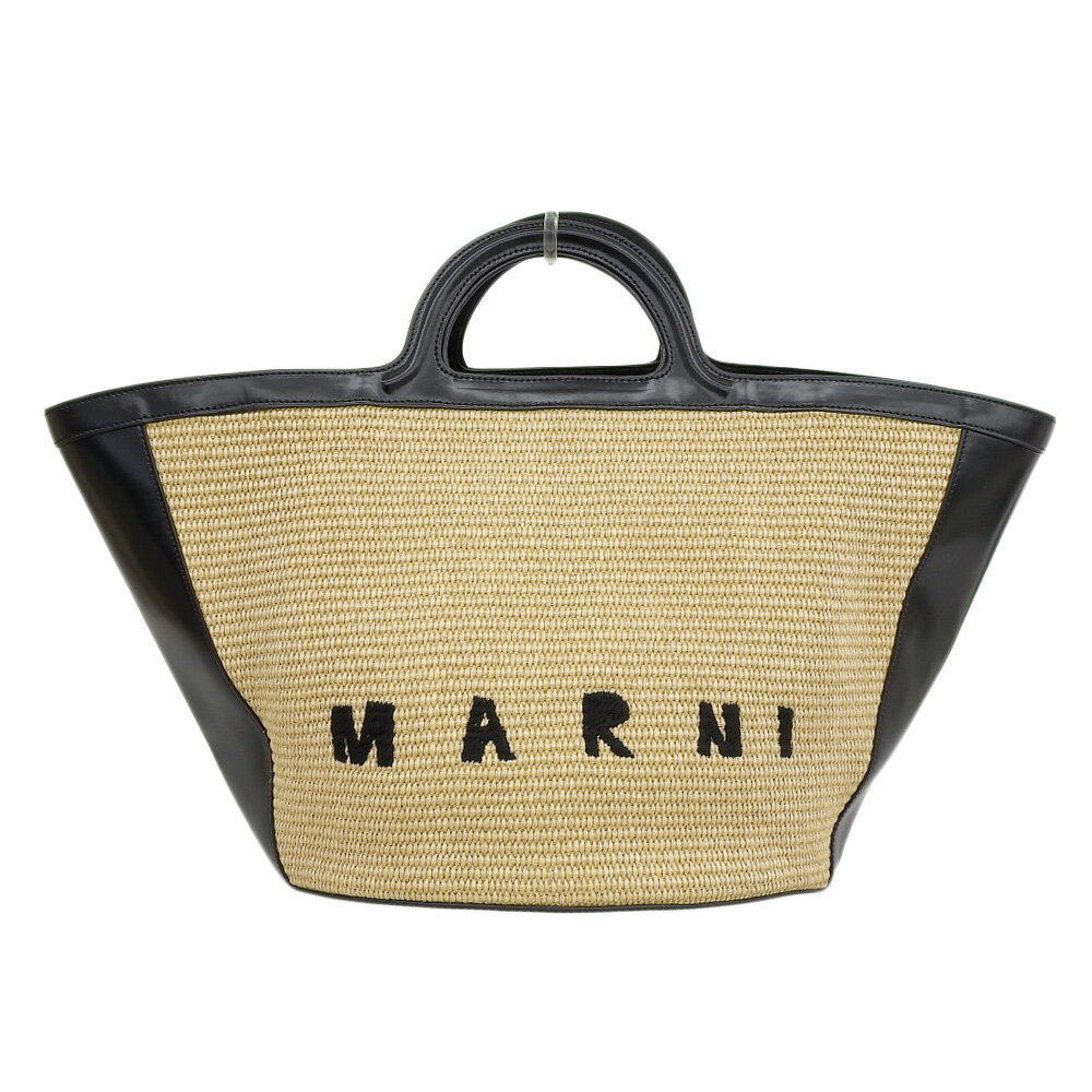 乐天商城 - 【中古】 超美品 マルニ MARNI 2022年 BMMP0069Q0 トロピカリア レザー コットン バケット ハンドバッグ L 黒 レディース ほぼ未使用 定価118000円