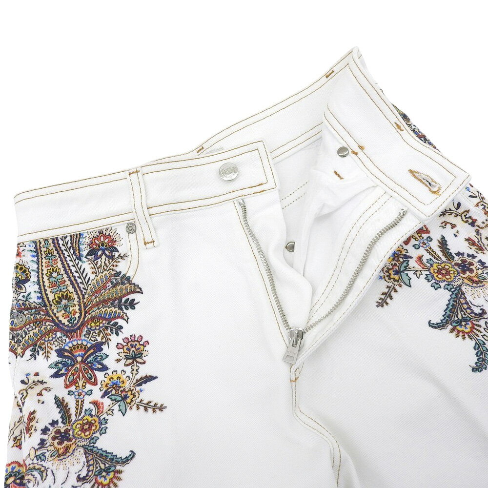 【中古】 超美品 エトロ ETRO 2022年商品 サイド ペイズリー柄刺繍 デニム地 ワイド パンツ 26インチ Mサイズ レディース ほぼ未使用 定価151500円
