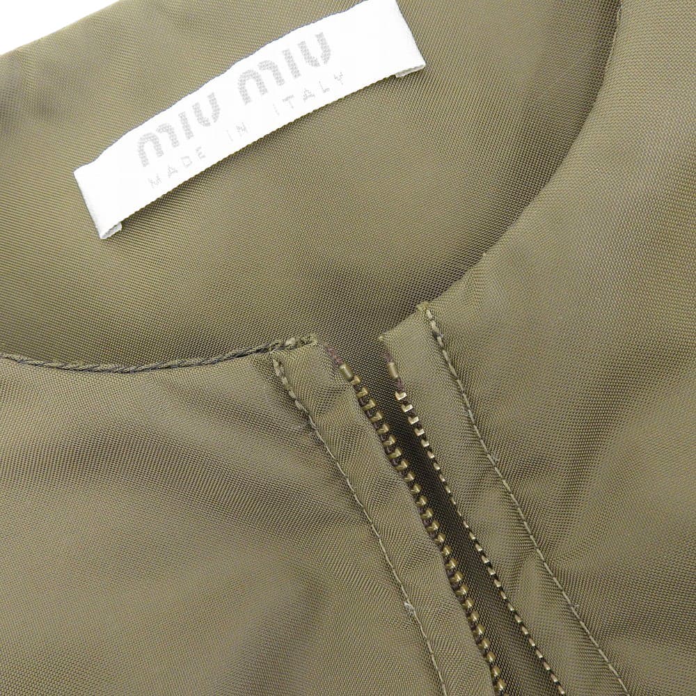 【中古】 超美品 ミュウミュウ MIUMIU 90年代 ヴィンテージ Aライン ノーカラー ナイロン パデット ロングコート 44 中綿