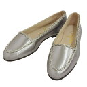新着【中古】 箱付美品 シャネル CHANEL 現行ロゴ チェーントリミング フラット シューズ ローファー 36 23cm シルバー ほぼ未使用