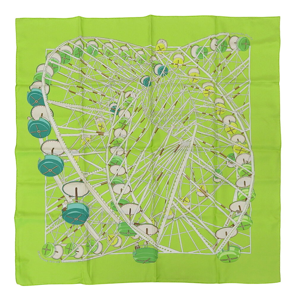 新着【中古】 超美品 エルメス HERMES レアアイテム GRANDE ROUE 観覧車 モチーフ カレ90 シルク100% ..