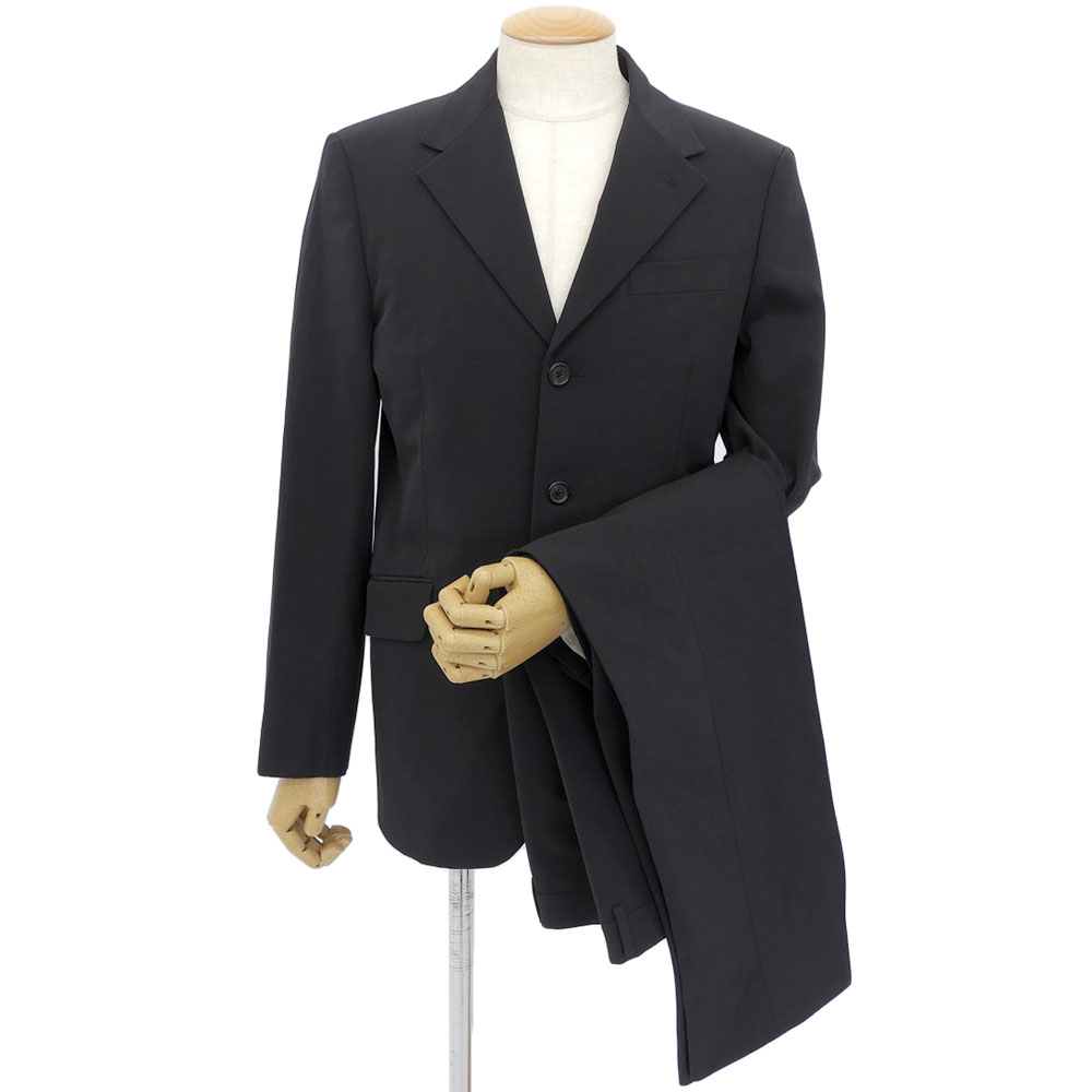 新着【中古】 美品 プラダ PRADA 黒タグ A8050 ポリエステル サテン テーラードジャケット スラックス セットアップ スーツ 48 黒 3B メンズ ビジネス 旅