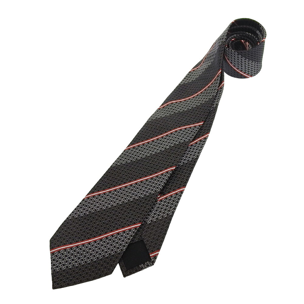 GUCCI - 【中古】 タグ付未使用 グッチ GUCCI 2024年商品 386487 インターロッキング GG柄 シルク ネクタイ 黒 銀 メンズ