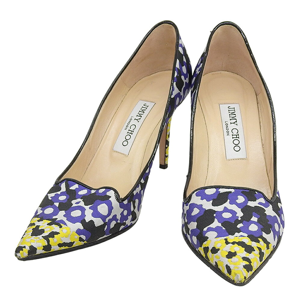 乐天商城 - 【中古】 美品 ジミーチュウ JIMMY CHOO フローラルキャンバス レオパードカラー パンプス 37 23.5cm レディース