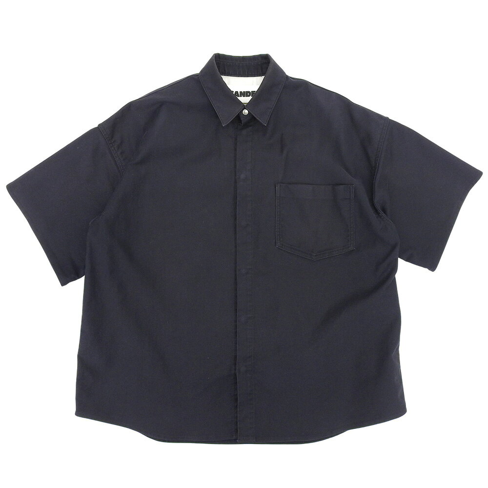 乐天商城 - 【中古】 美品 ジルサンダー JIL SANDER 現行ロゴ モールスキン コットン オーバー ショートスリーブ シャツ S ネイビー メンズ レディー アウトドア 旅