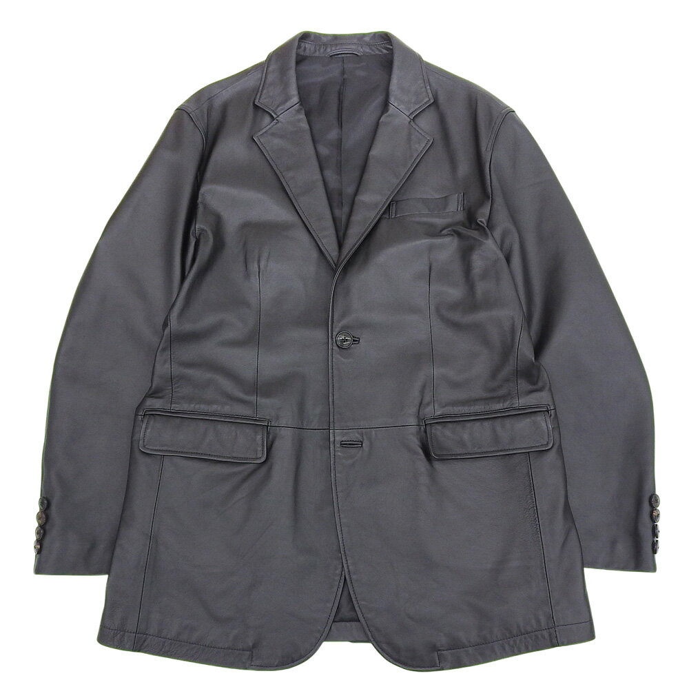 新着【中古】 超美品 サンタフェ SANTAFE 現行タグ 0890-160-54107 ラムレザー テーラード ジャケット 黒 52 L 2つ釦 2B メンズ ビジネス 旅 ほぼ未使用