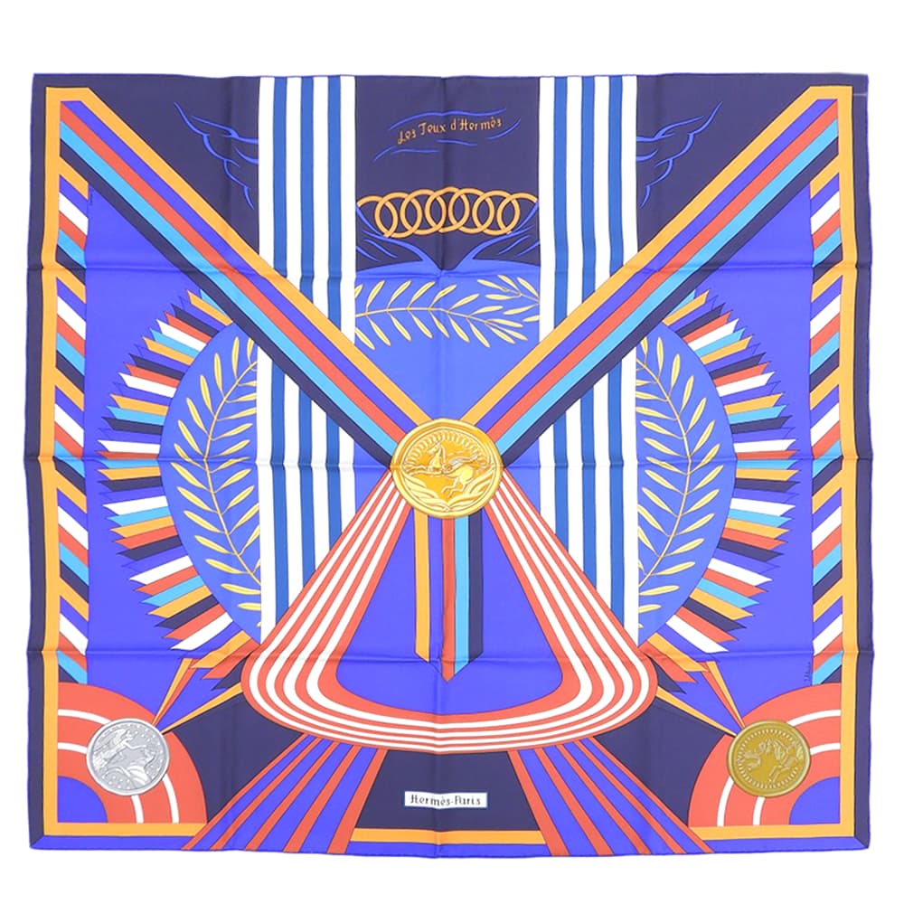 Silk - 【中古】 箱付未使用 エルメス HERMES 黒タグ Les Jeux D'Hermes エルメス競技会 カレ90 シルク スカーフ エルメスのゲーム