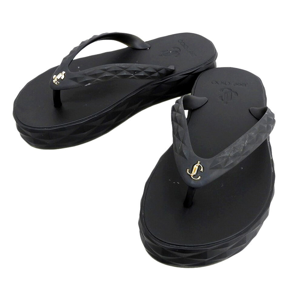乐天商城 - 【中古】 箱付超美品 ジミーチュウ JIMMY CHOO 現行販売商品 DIAMOND FLIP FLOP トング JCロゴ サンダル 35 22.5cm 黒 定価49500円 数回使用程度