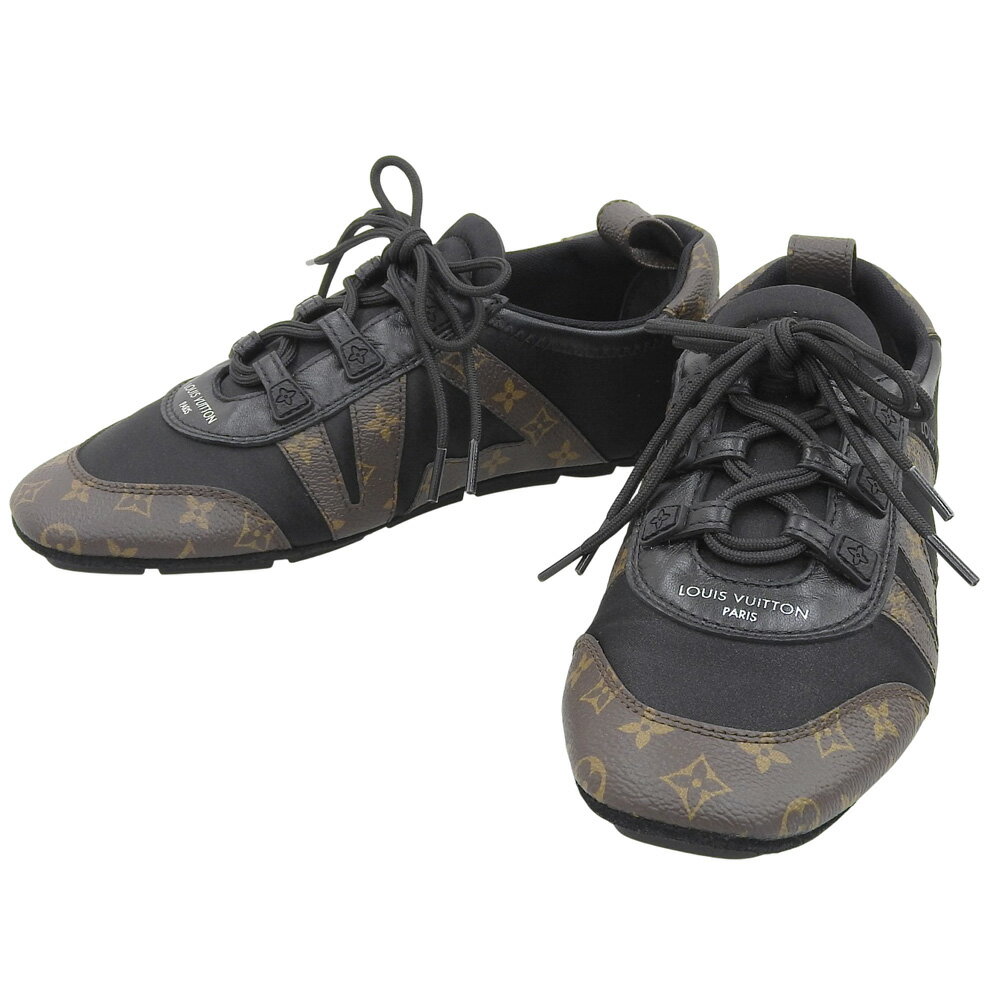 乐天商城 - 【中古】 超美品 ルイヴィトン LOUIS VUITTON 現行 1AHNDG スニーカリーナモノグラムキャンバス×テクニカルサテン スニーカー サイド LVシグネチャー サイズ35 1/2
