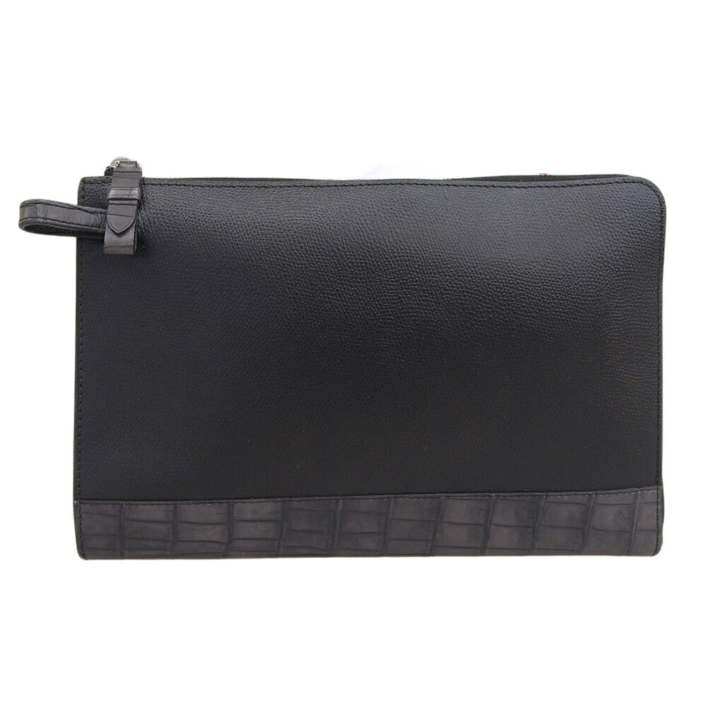 新着【中古】 超美品 ジャンルソー jean rousseau レザー×クロコ クラッチバッグ 黒 メンズ(4.0)