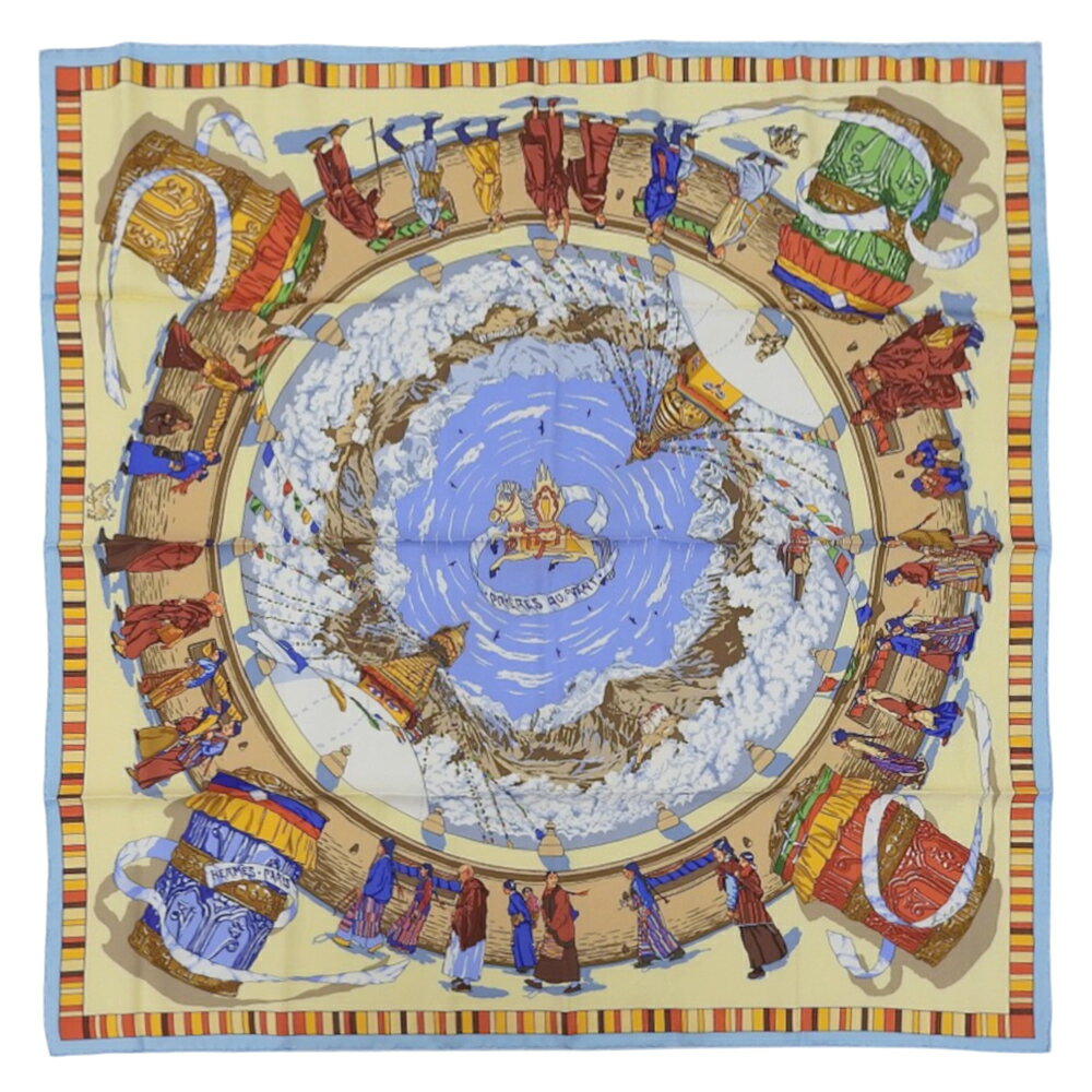 樂天商城 - 新着【中古】 超美品 エルメス HERMES レアアイテム RIERES AU VENT 風の中の祈り カレ90 シルク スカーフ レアカラー 水色