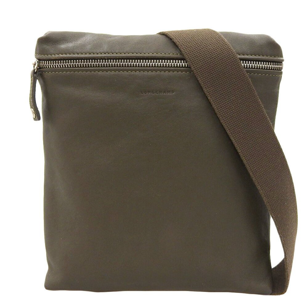 新着【中古】 美品 ロンシャン Longchamp 2064102L1648798 ロゴ レザー クロスボディバッグ カーキ