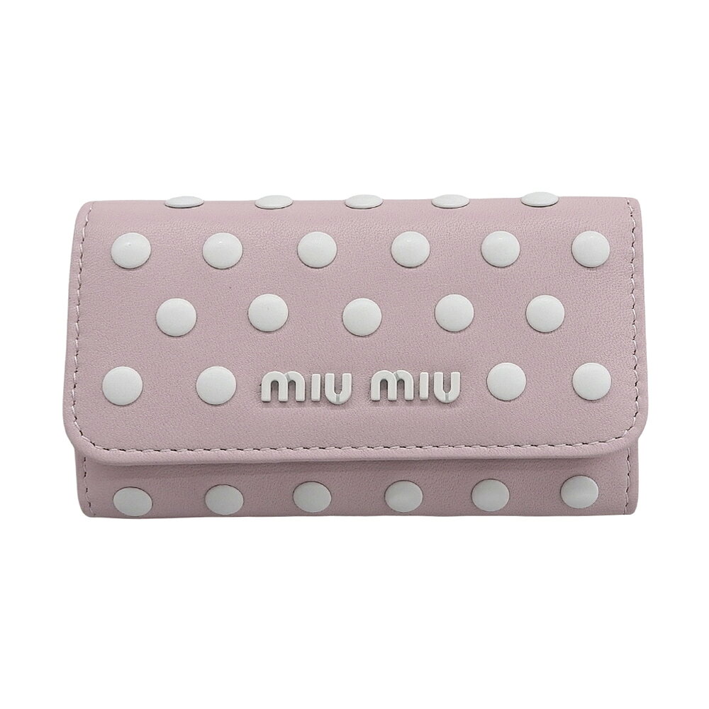 新着【中古】 超美品 ミュウミュウ MIUMIU 5PG222 ドットスタッズ レザーキーケース ピンク 箱 ほぼ未使用