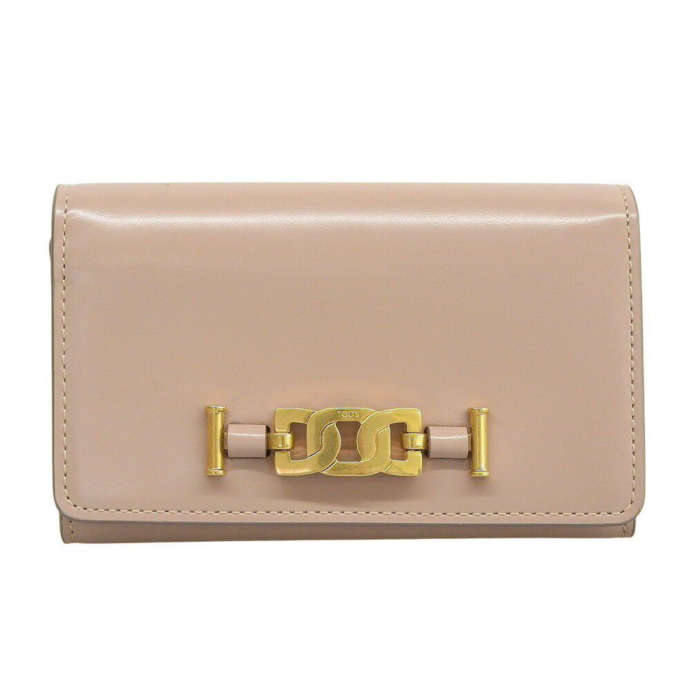 乐天商城 - 新着【中古】 未使用品 トッズ TOD’S 現行 Kate ケイト カーフスキン 三つ折り財布 コンパクト ウォレット 箱付き ピンクベージュ