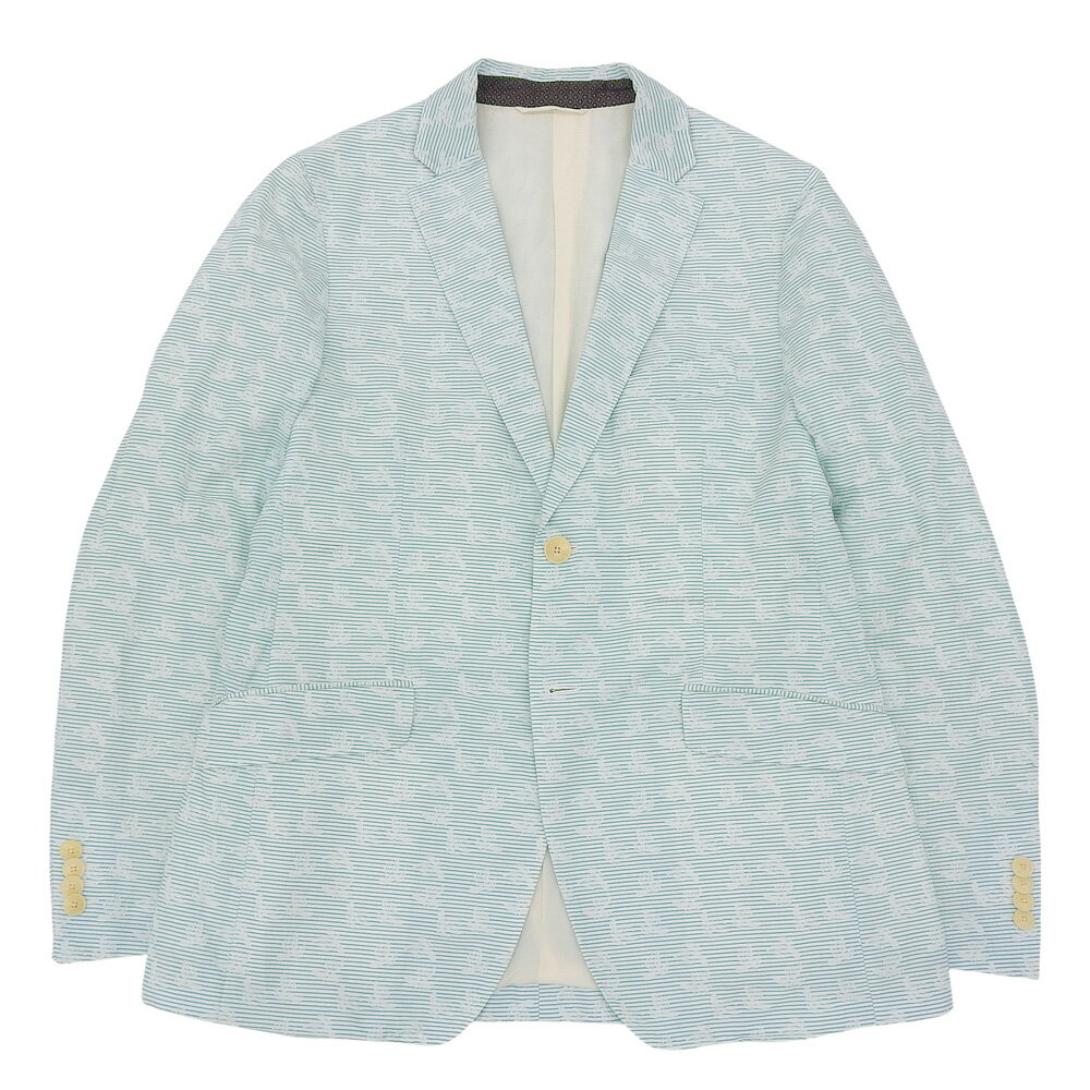 乐天商城 - 新着【中古】 超美品 エトロ ETRO 現行タグ シアサッカー 春夏 2つボタン ジャケット 52 裏地シルク100%