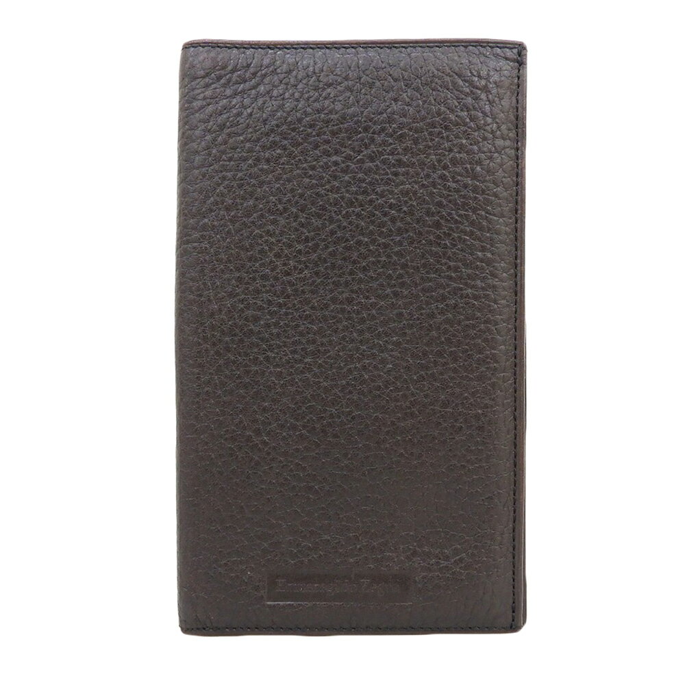 乐天商城 - 新着【中古】 超美品 エルメネジルド ゼニア Ermenegildo Zegna シュリンクカーフ レザー 二つ折り財布 ロングウォレット ダークブラウン メンズ