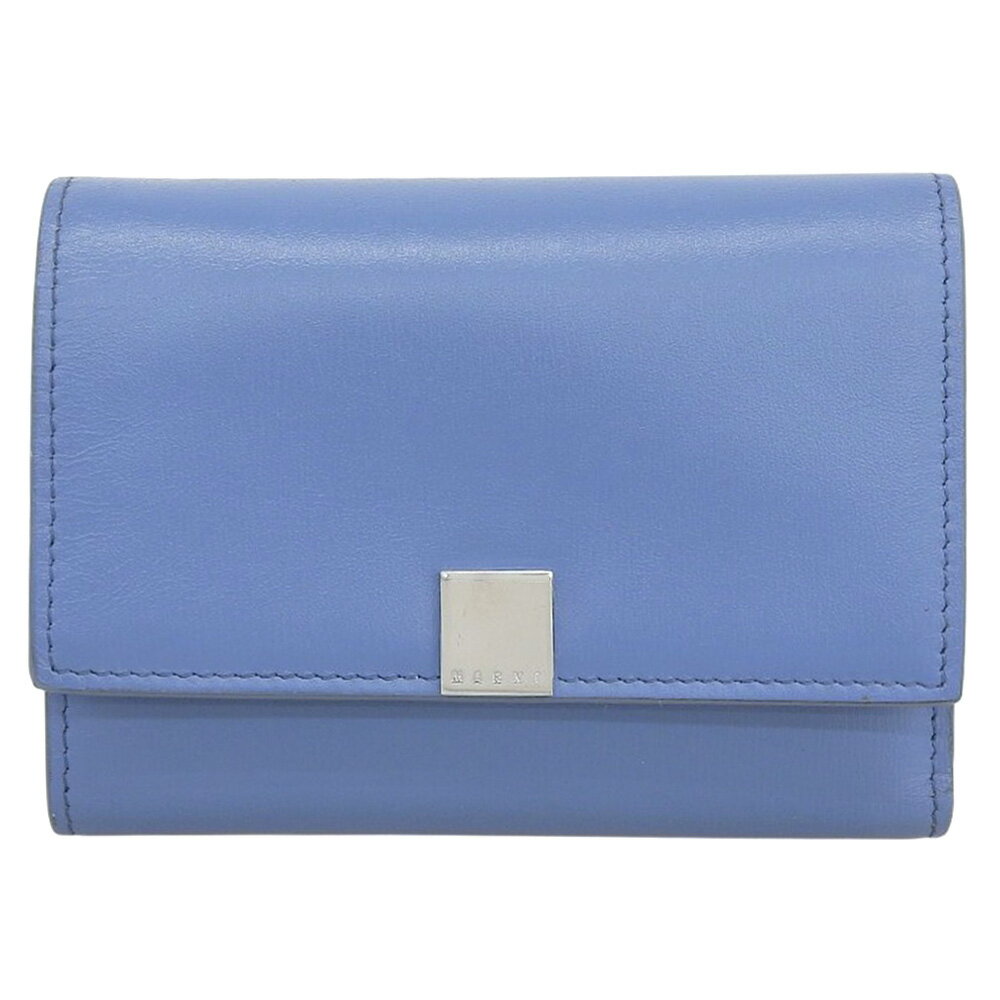 乐天商城 - 新着【中古】 美品 マルニ MARNI PFMO0104U0 P6039 TRIFOLD カーフレザー ミニウォレット 三つ折り財布 ブルー 定価86900円