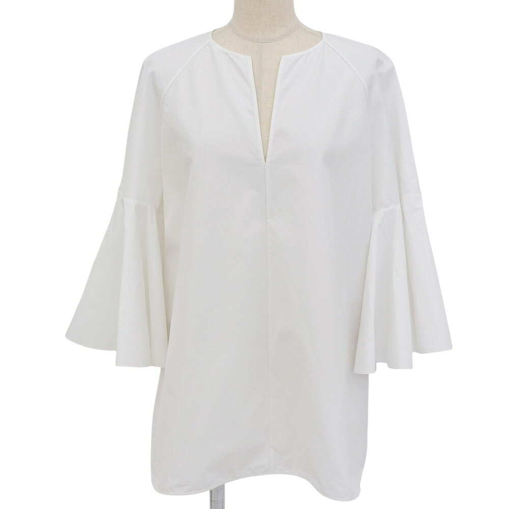 乐天商城 - 新着【中古】 美品 ジルサンダー JIL SANDER 2021年 JSPU560806 WU244200 キーネック フレア コットン ブラウス 七分袖 ホワイト サイズ34