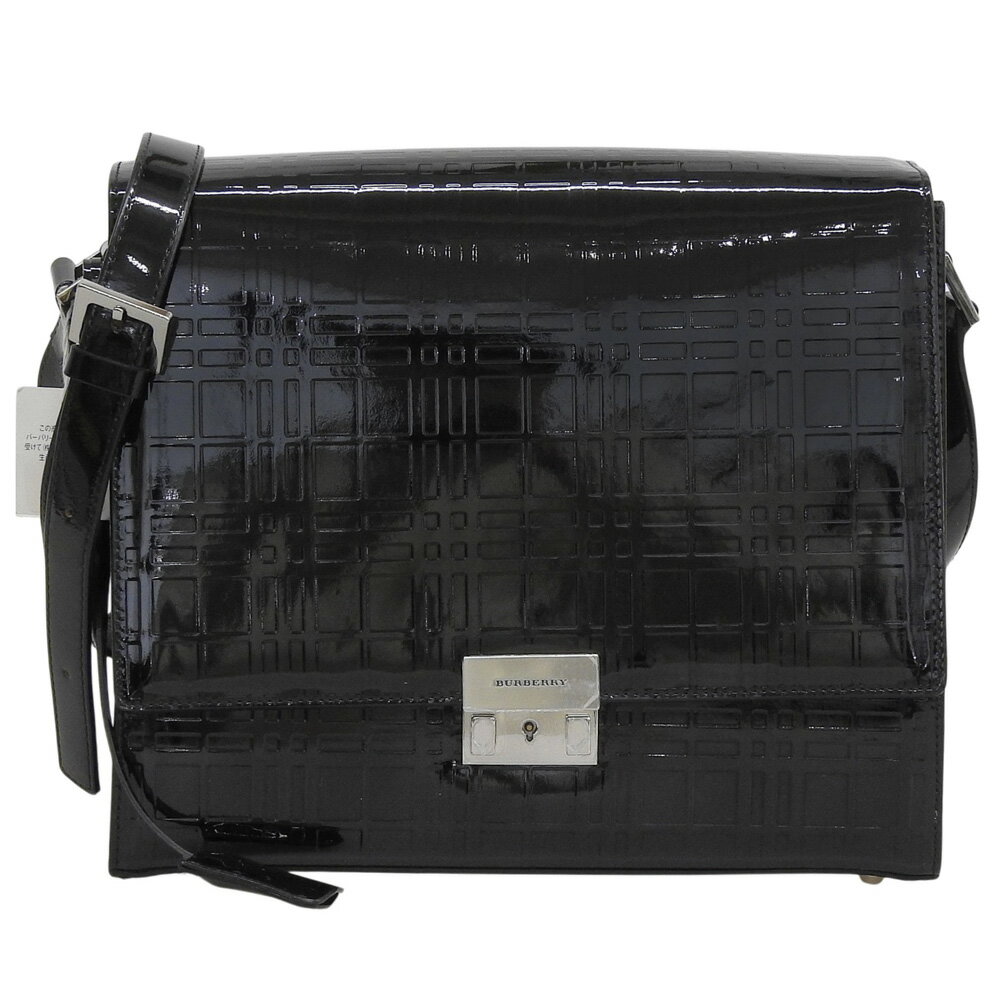 BURBERRY - 新着【中古】 超美品 バーバリー BURBERRY バーバリー チェック エナメル ショルダー バッグ クロスボディ 黒 ブラック