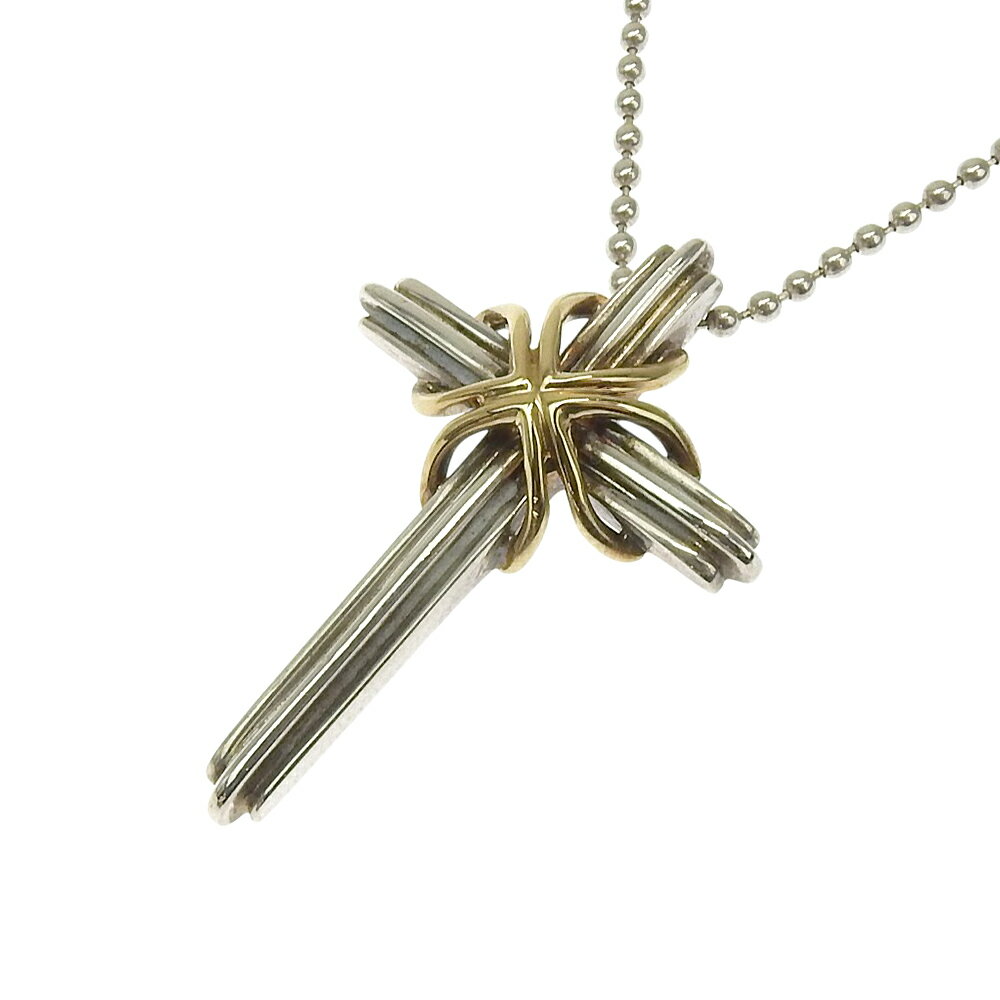 乐天商城 - 新着【中古】 美品 ティファニー TIFFANY&Co. シグネチャー クロス ネックレス シルバー SV925 K18YG イエローゴールド