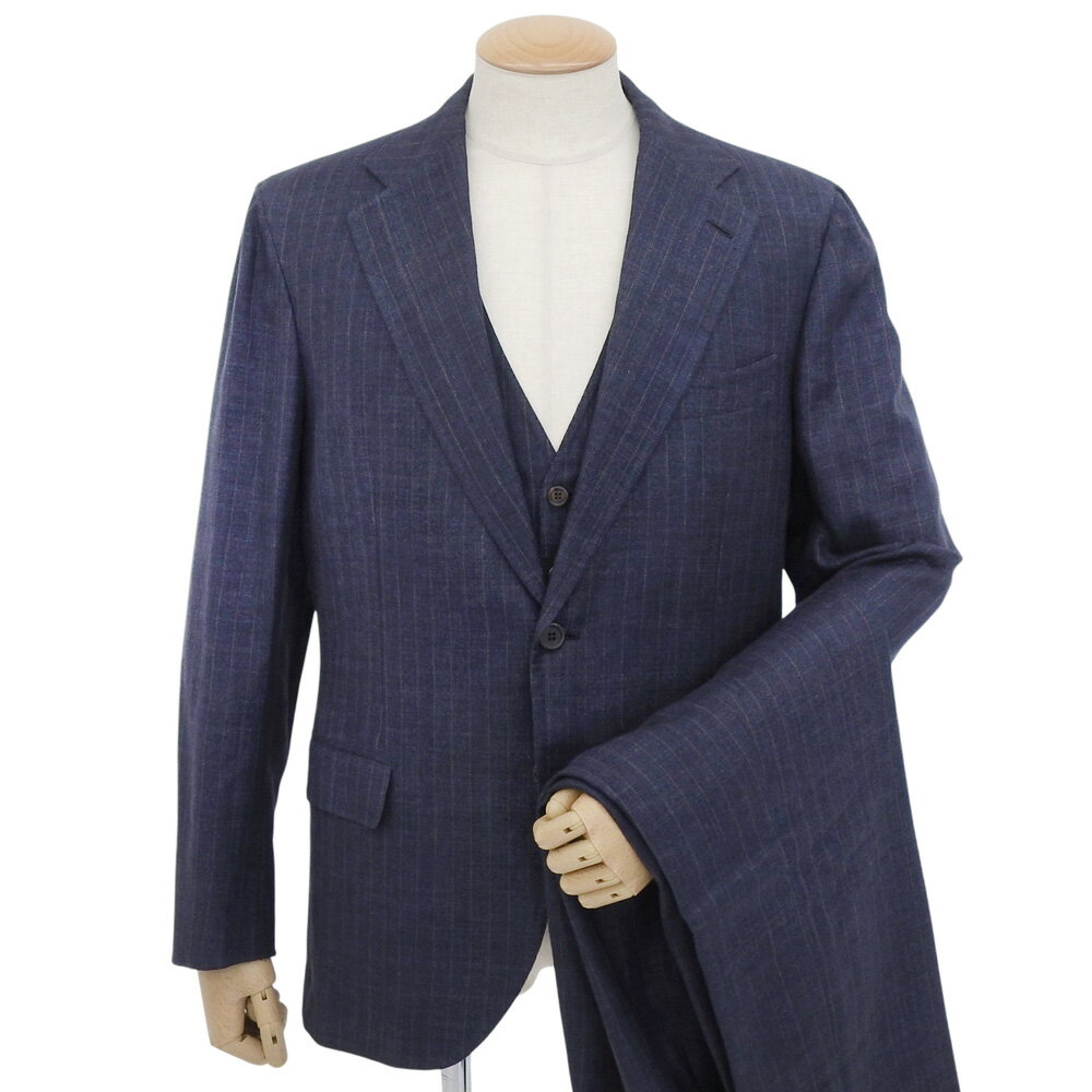 乐天商城 - 新着【中古】 超美品 ブリオーニ Brioni ス・ミズーラ 3ピース リネン ウール スーツ ストライプ ネイビー サイズ約50 メンズ ほぼ未使用