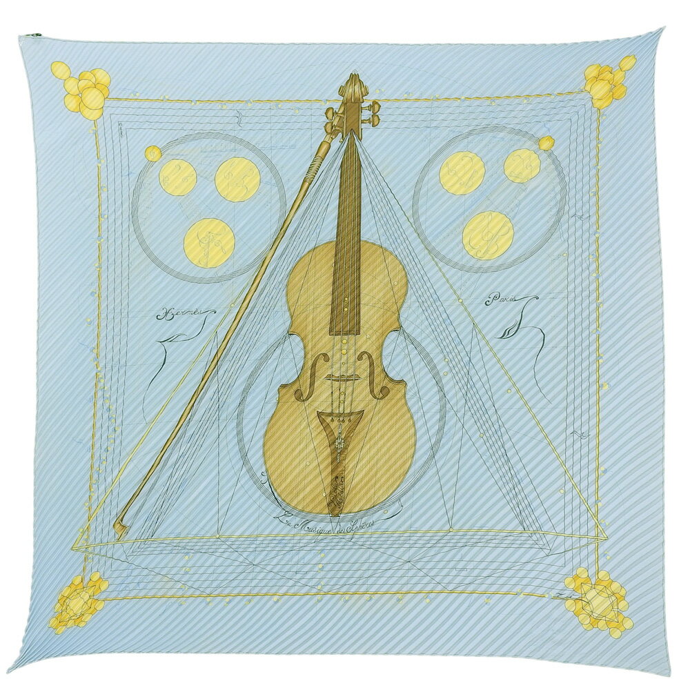 樂天商城 - 新着【中古】 超美品 エルメス HERMES プリーツ カレ La Musique des Spheres 球体が奏でる音楽 シルク スカーフ 水色 ブルー