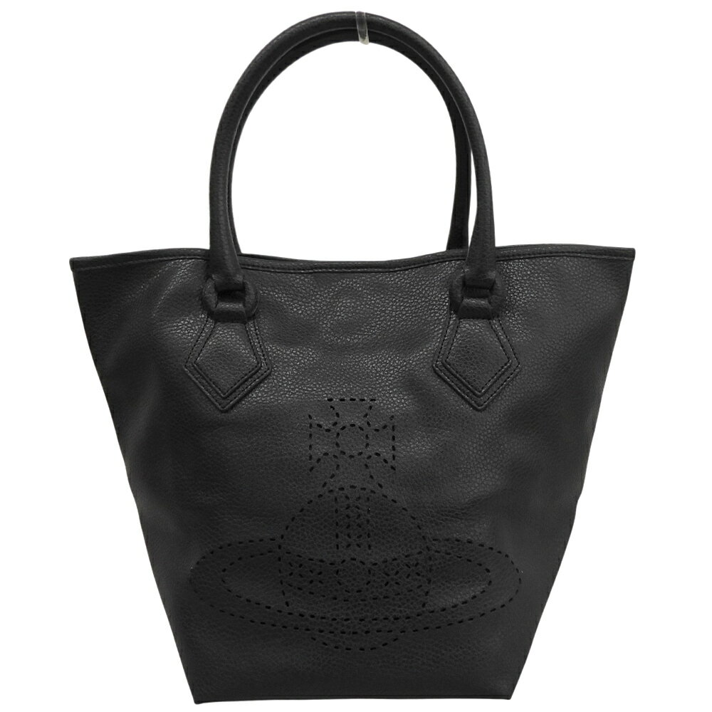 乐天商城 - 新着【中古】 超美品 ヴィヴィアンウエストウッド Vivienne Westwood オーブ ロゴ パンチング レザー トート ハンド バッグ 黒 ブラック