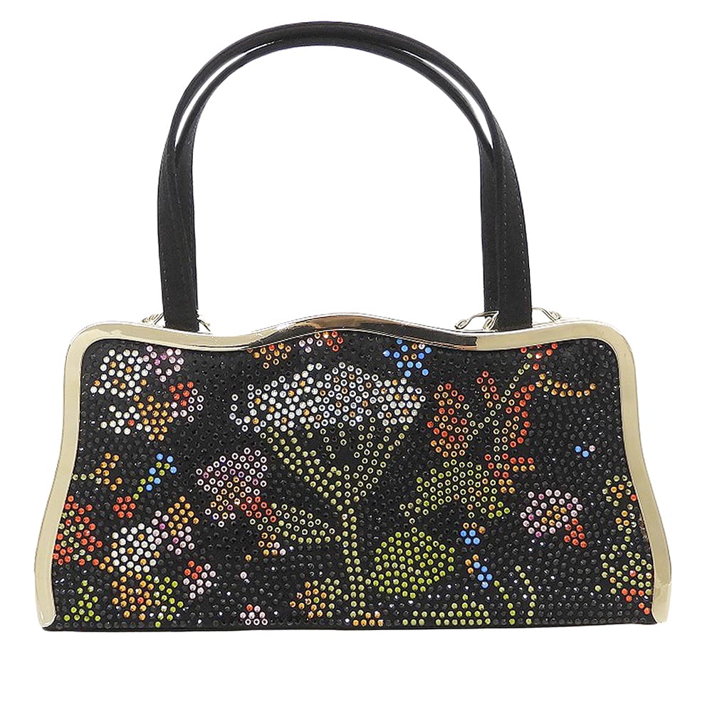 乐天商城 - 新着【中古】 超美品 アスプレイ ASPREY 希少 シルクサテン スワロフスキー ビジュー クラスプ ハンドバッグ ミニバッグ ブラック レディース