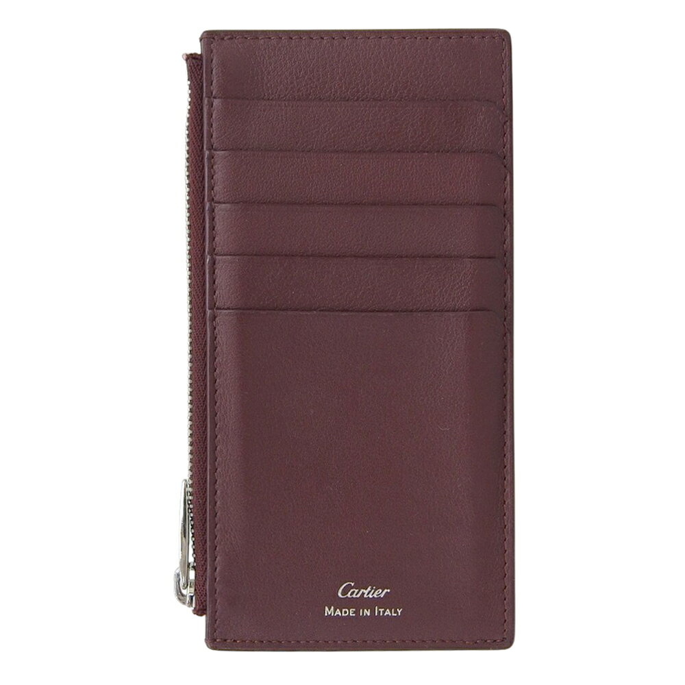 B, F, H, P - 新着【中古】 超美品 カルティエ CARTIER イタリア製 レザー ウォレット ジップ付き スリム カード ホルダー ボルドー