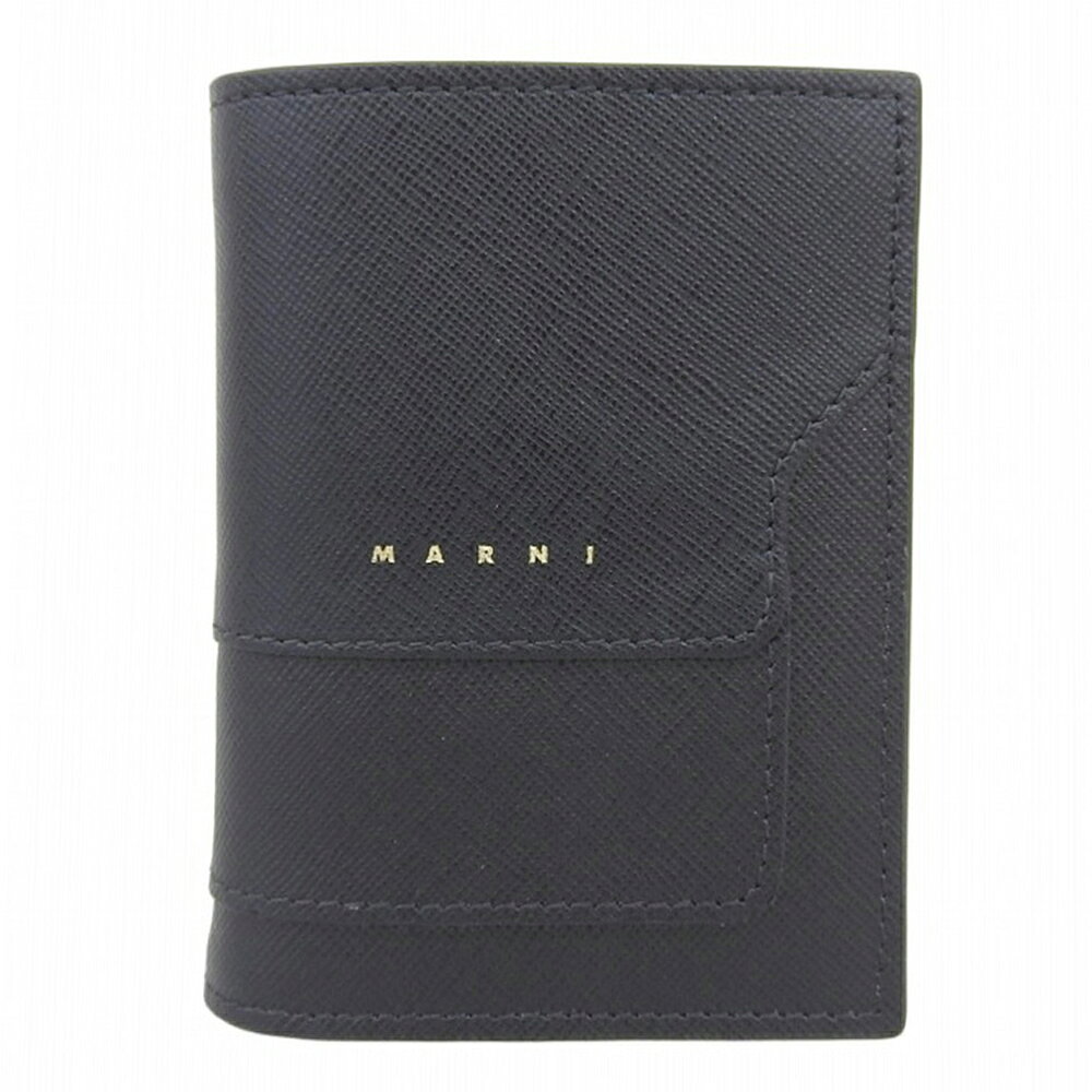 新着 超美品 マルニ MARNI PFMOQ14U07 サフィアーノ レザー 二つ折り 財布 コンパクト ウォレット 黒 ブラック 定価79200円 レディース