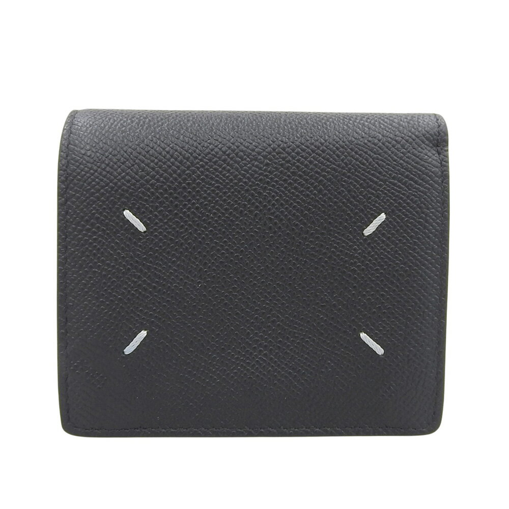 C, D, T, R, W - 新着【中古】 超美品 メゾンマルジェラ Maison Margiela P4745 T8013 グレイニーレザー バイフォールド ウォレット 二つ折り財布 ブラック 定価74800円