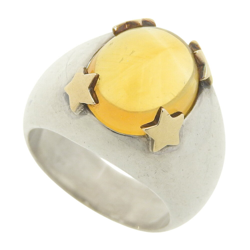 新着【中古】 超美品 スタージュエリー STAR JEWELRY 石付き 星モチーフ リング 8号 指輪 K14 SV925 ゴールド シルバー 刻印あり