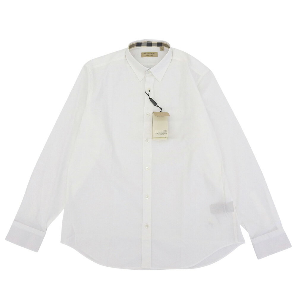 Rakuten - 新着【中古】 タグ付未使用 バーバリー BURBERRY 2020年商品 胸元ロゴ刺繍 バーバリーチェック 襟裏隠しチェック ホワイトシャツ ワイシャツ XL メンズ 白