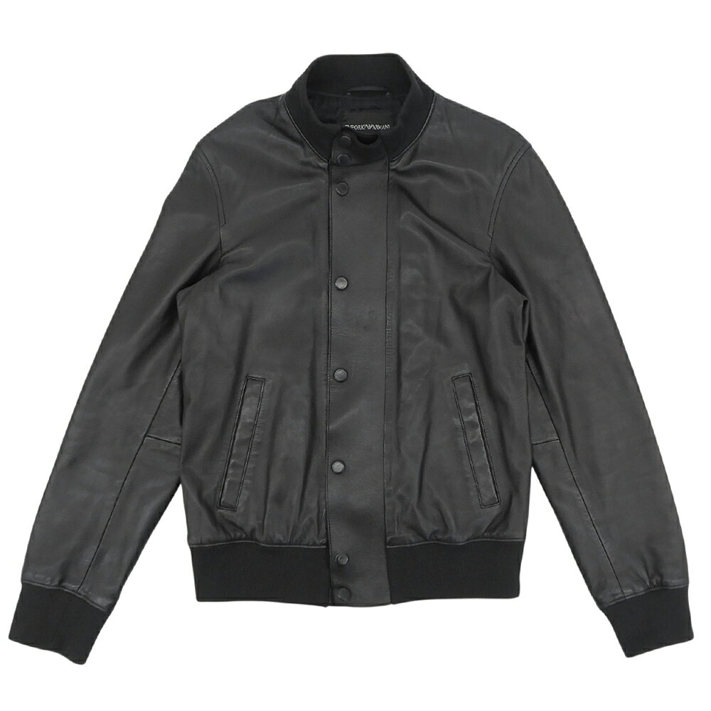 新着【中古】 超美品 エンポリオアルマーニ Emporio Armani 現行黒タグ ラムレザー スタンドカラー ジャケット M 46 170-175cm 黒 メンズ ボンバー ライダース