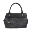 楽天スーパーセール!【中古】美品 ダルヴァーニ DALUVANI ヴィンテージ マットクロコ Dロゴチャーム ハンドバッグ 黒 クロコダイルレザー 財布付 ダル...