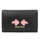 楽天スーパーセール！【中古】超美品 ミュウミュウ miumiu 現行ロゴ ピンクリボン レザー ミドルウォレット 三つ折り 財布 黒 ブラック 小銭付 レディース ほぼ未使用