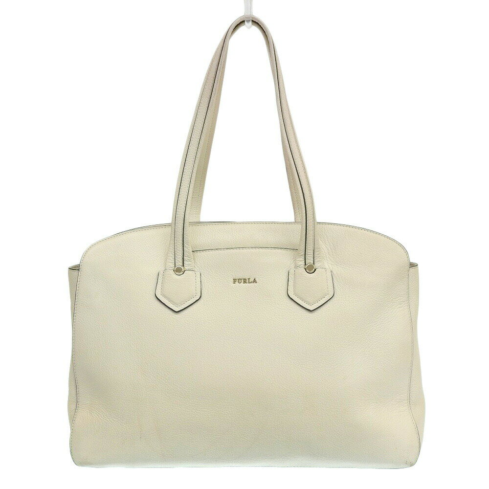 【中古】良品 フルラ FURLA 現行ロゴ Giada ジャダ ラージ シュリンク レザー ワン ショルダー トート バッグ L 白 レディース 定価29940円(4)