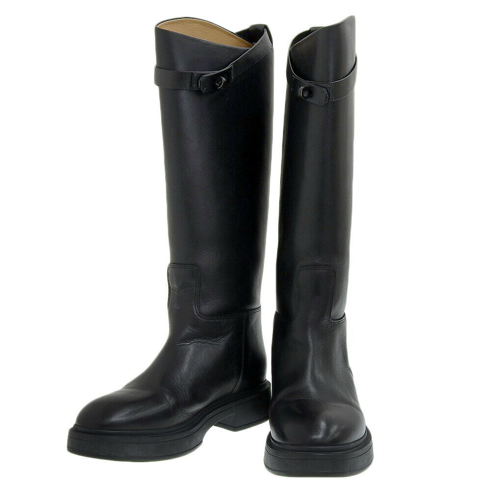 【中古】超美品 エルメス 現行ロゴ ジャンピング ケリー金具 ソーブラック 37 23.5cm 1.2回使用程度