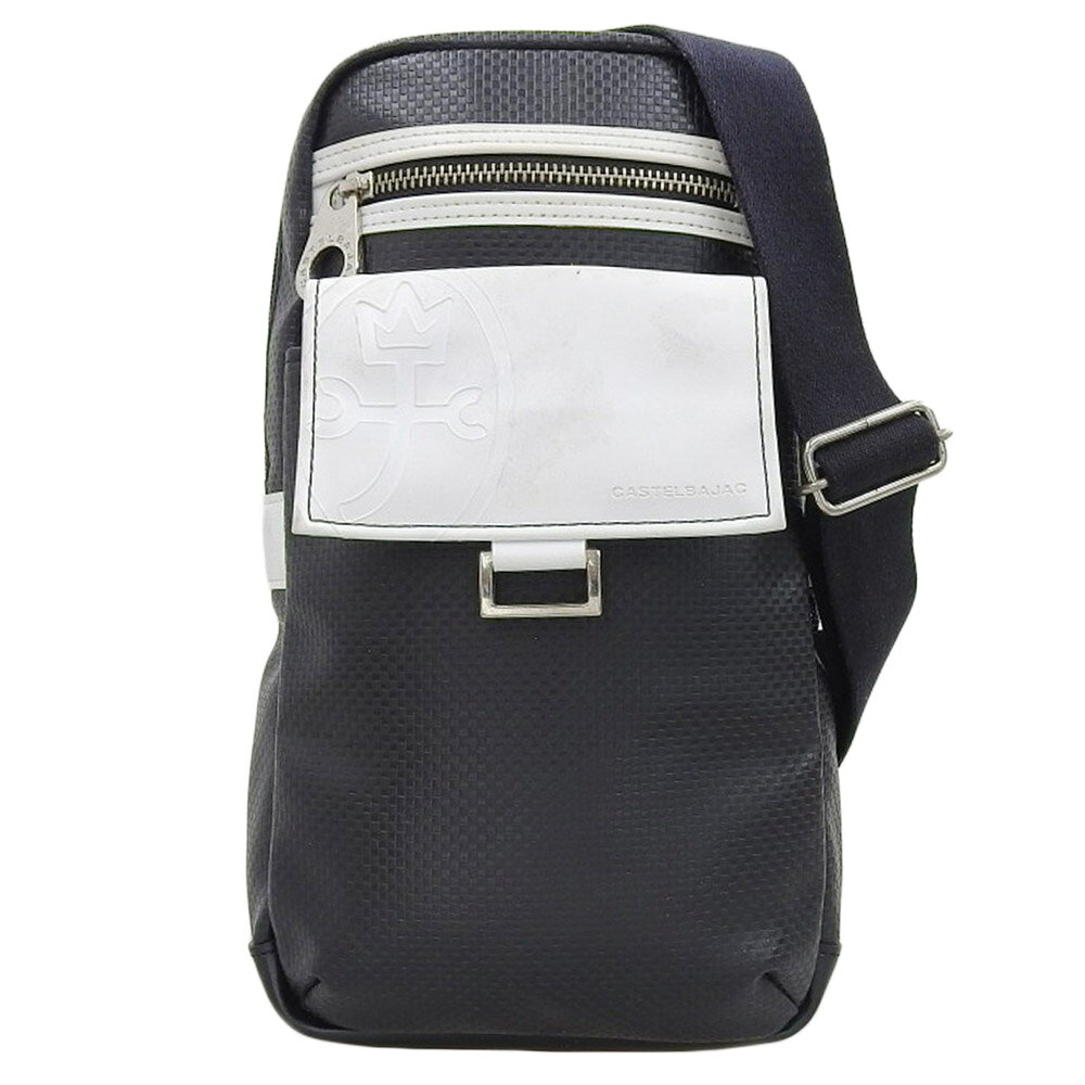 乐天商城 - 新着【中古】美品 カステルバジャック 現行タグ フロントロゴエンボス モノトーン スリング ボディバッグ メンズ