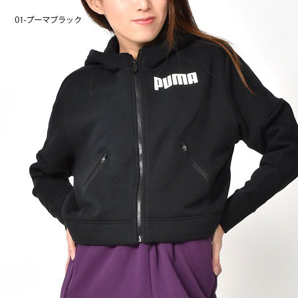 ★プーマ PUMA 新品 レディース 裏地 ボア フリース クロップド スウェット パーカー ジャケット Lサイズ[581097-01-L] 二 弐★QWER★