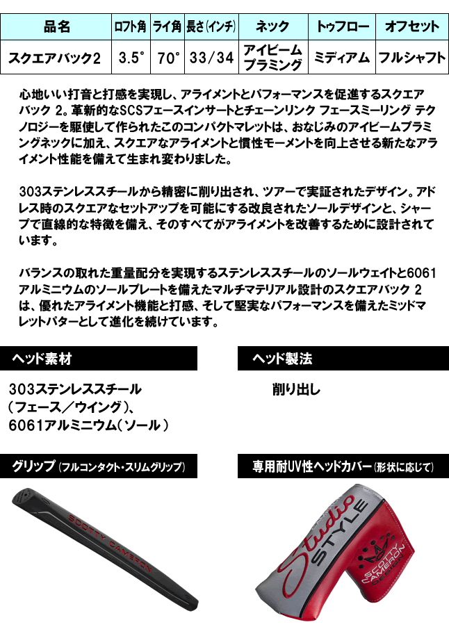 タイトリスト Titleist スコッティキャメロン Studio Style スタジオスタイルパター 2025年モデル スクエアバック2/Squareback2 日本正規品